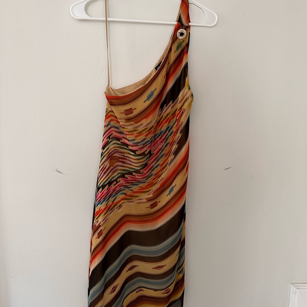 Ralph Lauren Blue Label One-Shoulder Midi dress with southwestern print